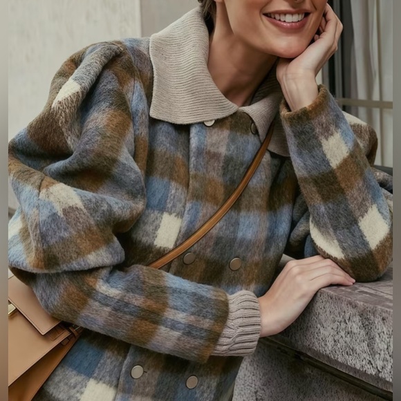 NEW $98 Olivia Plaid Puff Sleeve Jacket - Picture 3 of 6